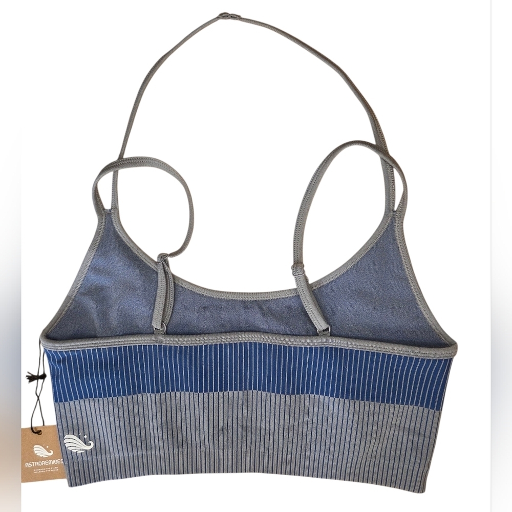 Astroremiges Stylish Gray and Blue Striped Women's Sports Bra Size Large - Picture 2 of 3